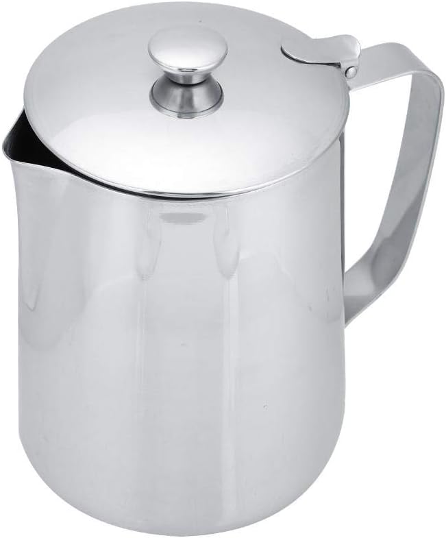 Fdit Stainless Steel Coffee Cup Mug Milk Frothing Pitcher Jug with Lid for Latte Coffee Art for Office Kitchen(350mL)