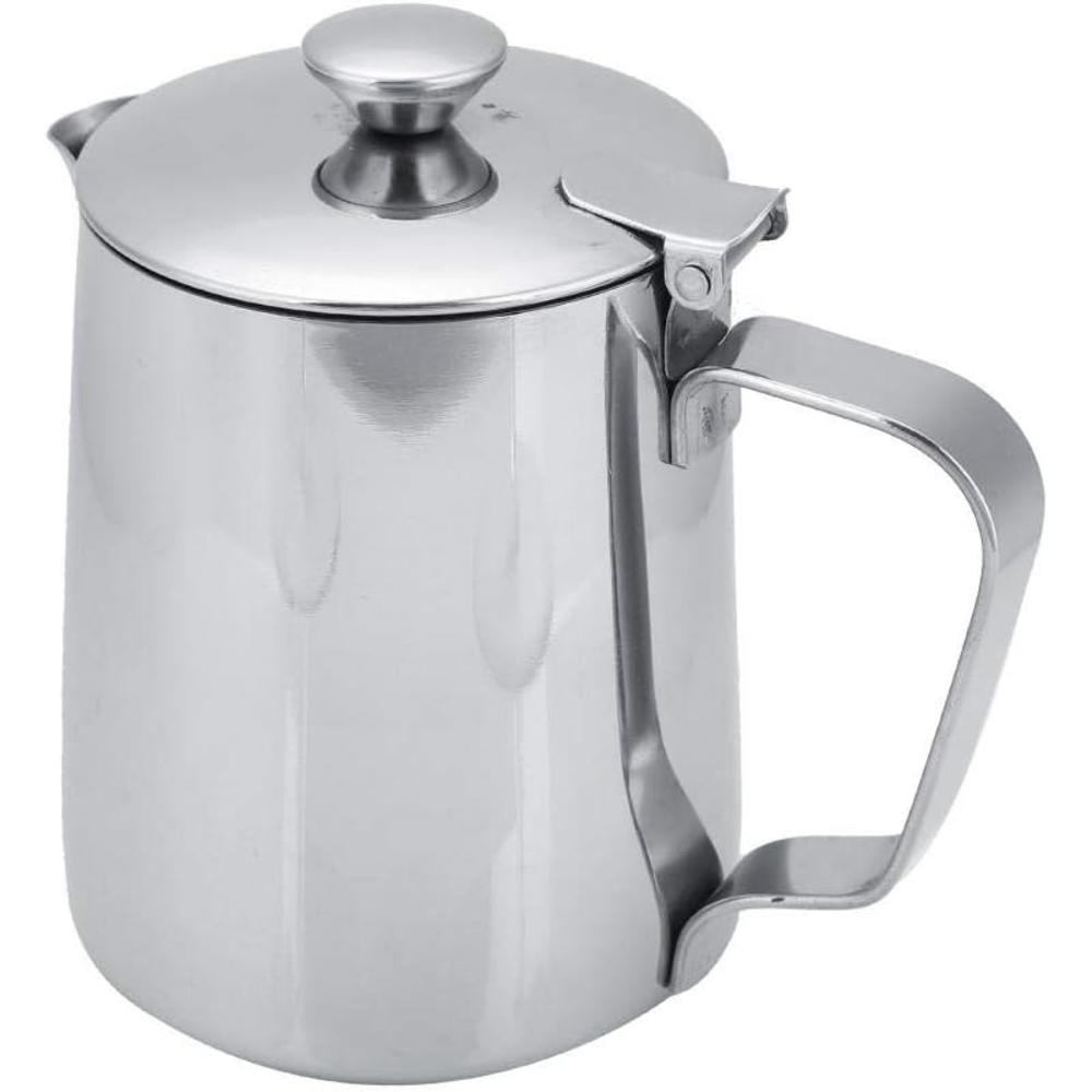 Fdit Stainless Steel Coffee Cup Mug Milk Frothing Pitcher Jug with Lid for Latte Coffee Art for Office Kitchen(350mL)