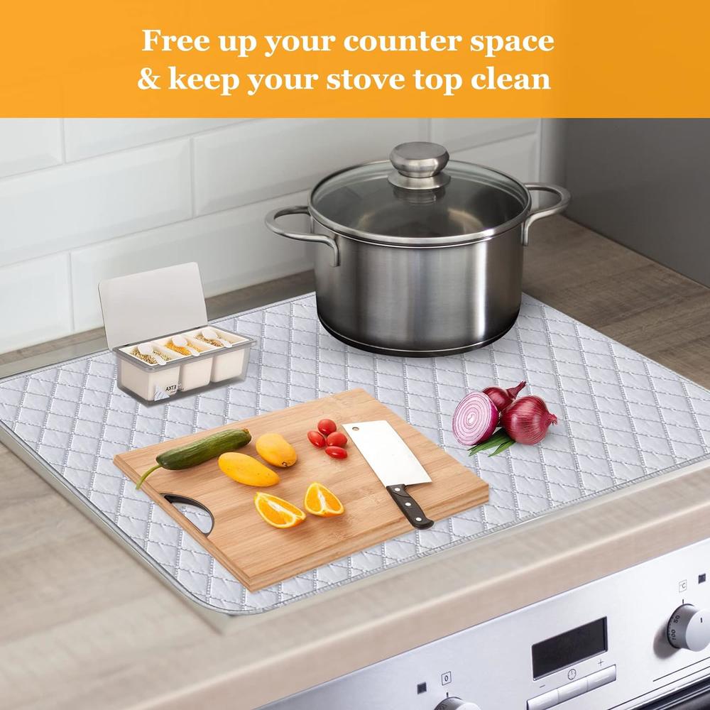 Cowbright Quilted Stove Top Cover Protector For Glass And Ceramic Stoves, Cooktop Cover, Burner Covers Flat Top, Silver