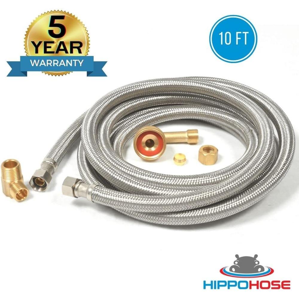 Hippohose Dishwasher Water Hose Kit (10ft) - Universal Fit to All Dishwasher Brands - Lead Free Braided SS Dishwasher Water Supply Line -