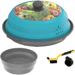GLOU-GLOU GOOSE GGG Microwave Splatter Silicone Cover Collapsible Steamer, Vented Multifunction Splash Lid with Glass Dish Bowl Plate for Food Cook
