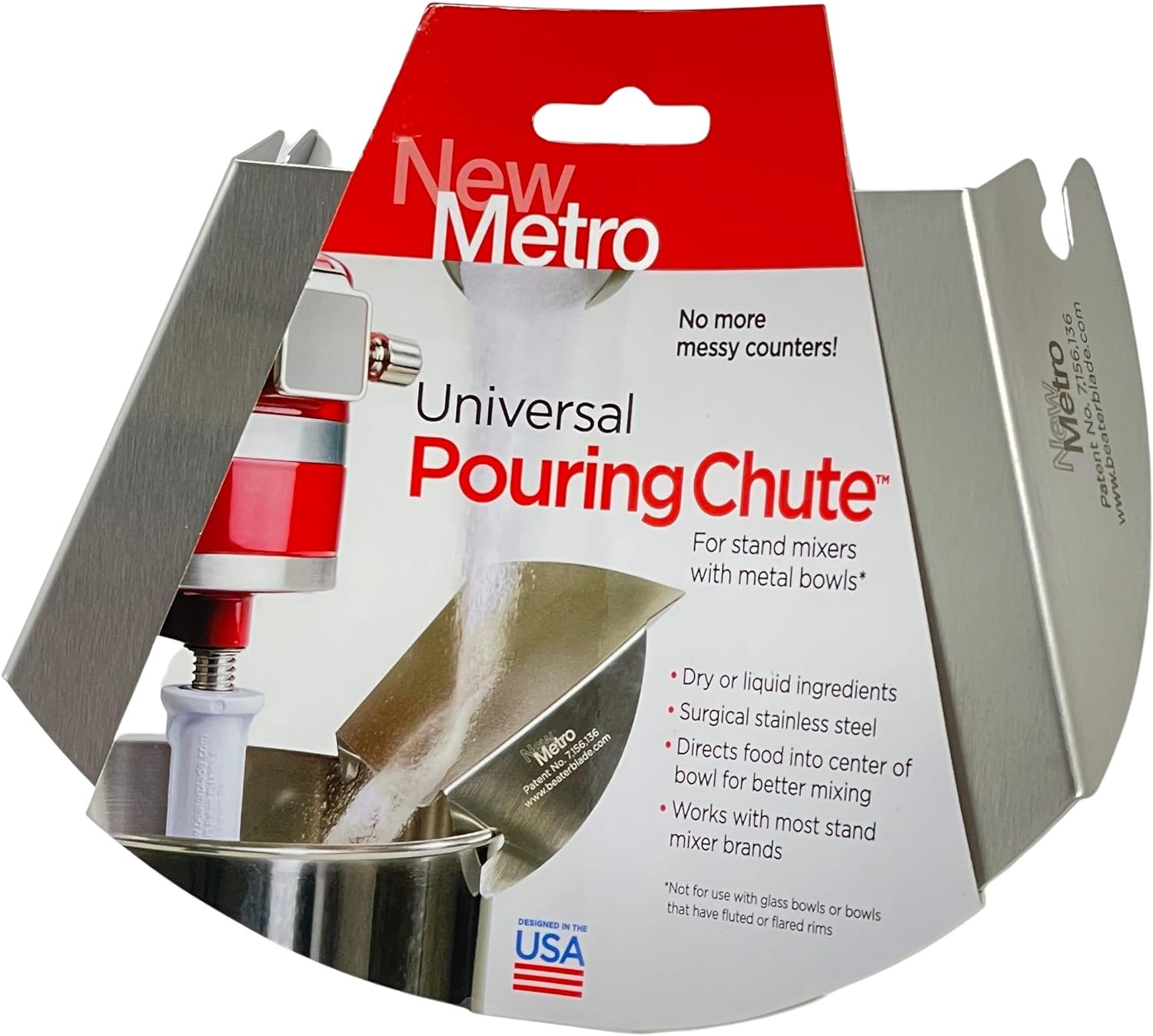 New Metro Design Universal Pouring Chute for Stand Mixer Stainless Steel
