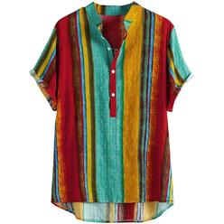 Generic Mens Polo Shirts Fashion Summer Short Sleeve Stripe Button Down Colorblock Tropical Hawaiian Casual Tees Blouse Tops