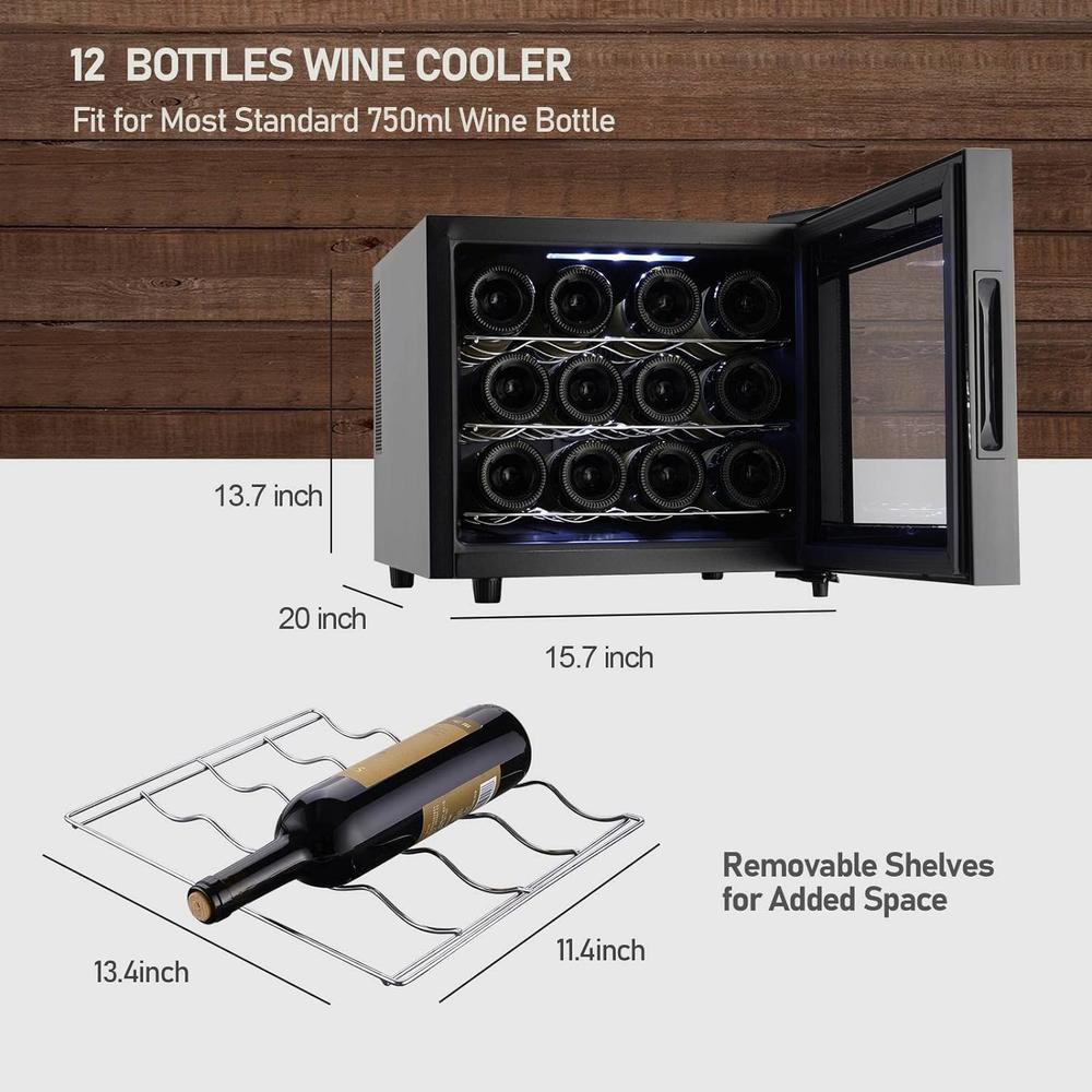 Jinjunye Wine Cooler Refrigerator, Wine Fridge Small Countertop with Digital Temperature Control, 12 Bottle, Mini Freestanding for Wine,