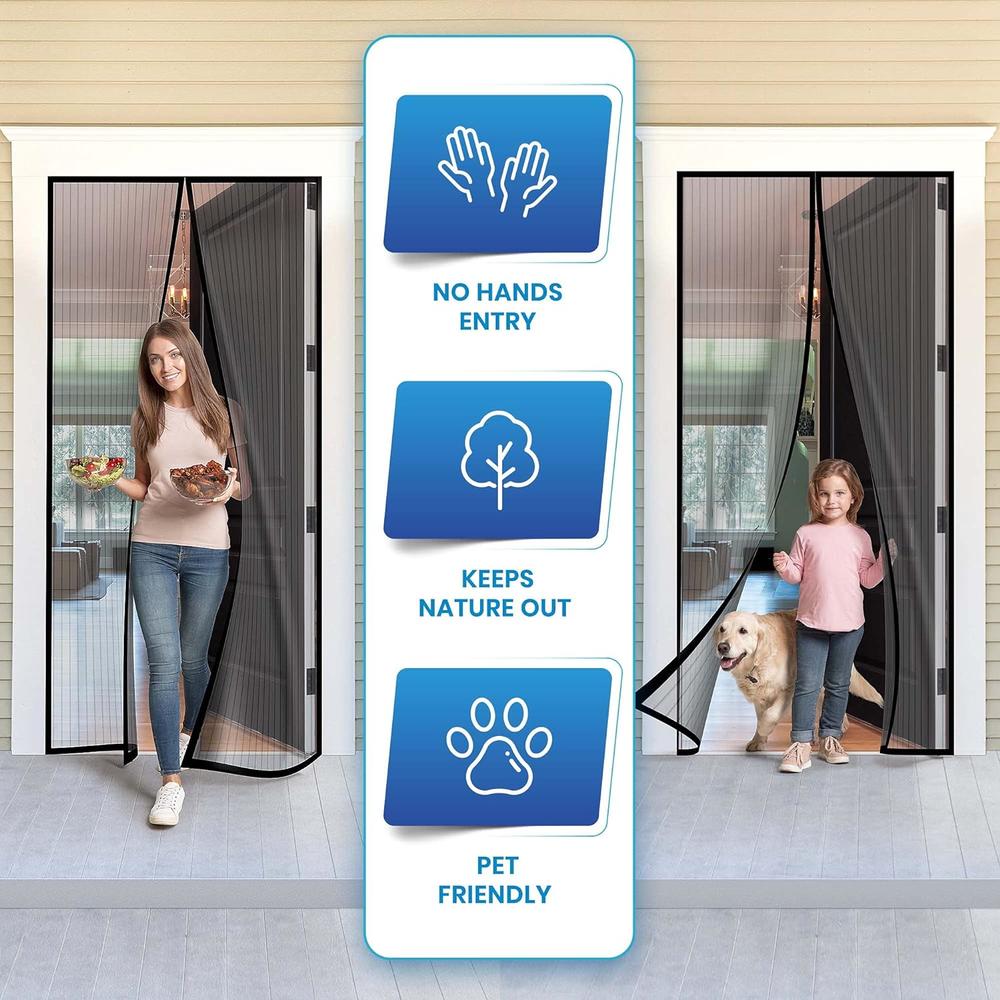 Generic Flux Phenom Magnetic Screen Door - Mesh Net Doorway Magnet Closure Keeps Bugs Out, Lets Cool Air in