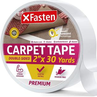 XFasten Double Sided Carpet Tape for Hardwood Floors 2-Inch x 30 Yards Carpet  Tape Double Sided for Area Rugs, Residue-Free Rug Tape Ha