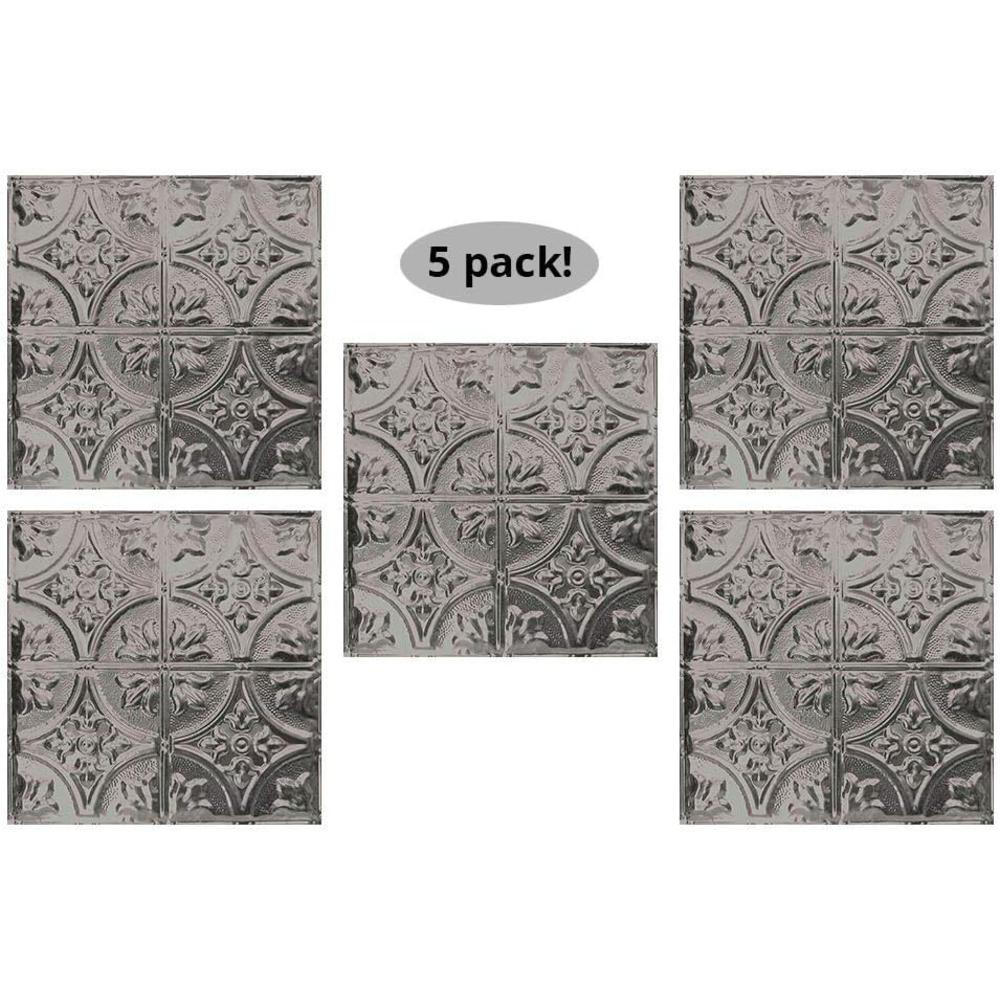 American Tin Ceilings [5 Pack] 24" x 24" 100% Tin Nail-Up Ceiling Tiles | Pattern #2 Unfinished Large Victorian Floral Arching Diamonds Per