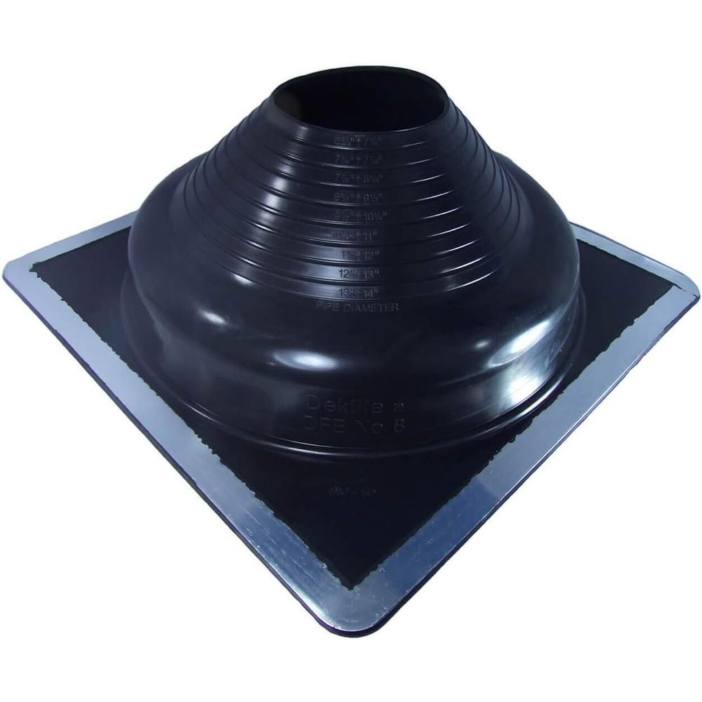 Deks Industries Pty Ltd Dektite Premium #8 Black EPDM Metal Roof Pipe Flashing, Square Base, Pipe OD 6-3/4" to 14"