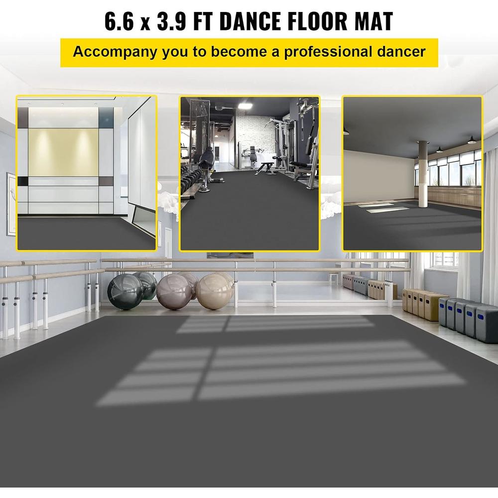 VEVOR Dance Floor, 6.6x3.9ft Dance Floor Roll, 0.06in Thick PVC Vinyl Dance Floor, Black/Grey Reversible Portable Dance Floor, Non-Sl