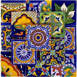festmex Genuine Mexican Talavera Ceramic Tiles 4x4 Hand Painted, Customize Your Walls, Counter Tops, backsplash with Assorted Designs (