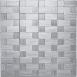 LONGKING LK 10pcs Premium Self-Adhesive Metal Tiles - Peel and Stick Backsplash Tiles for Kitchen, 12"x12", Silver