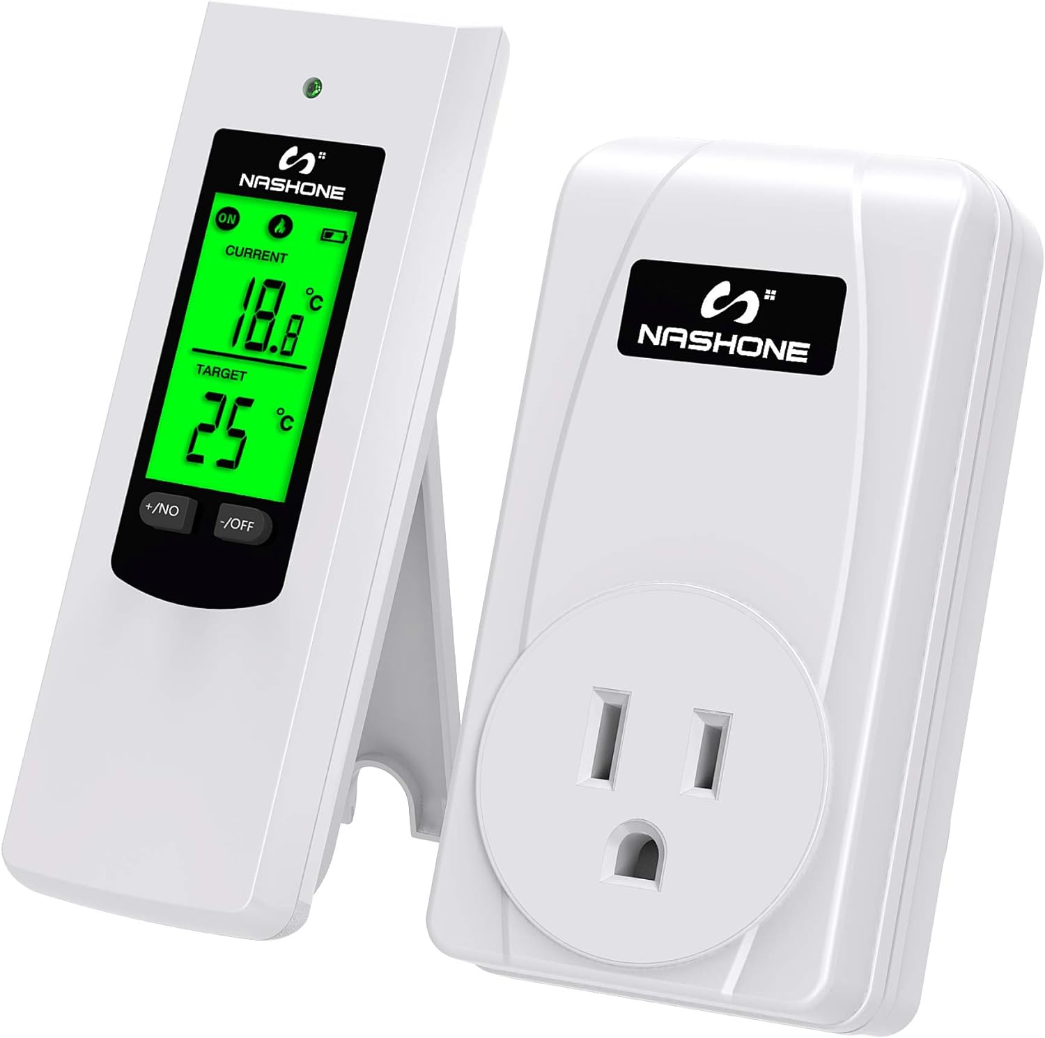 Nashone Wireless Plug in Thermostat, Digital Thermostat Outlet LCD Display Temperature Controller with Heating and Cooling Mode