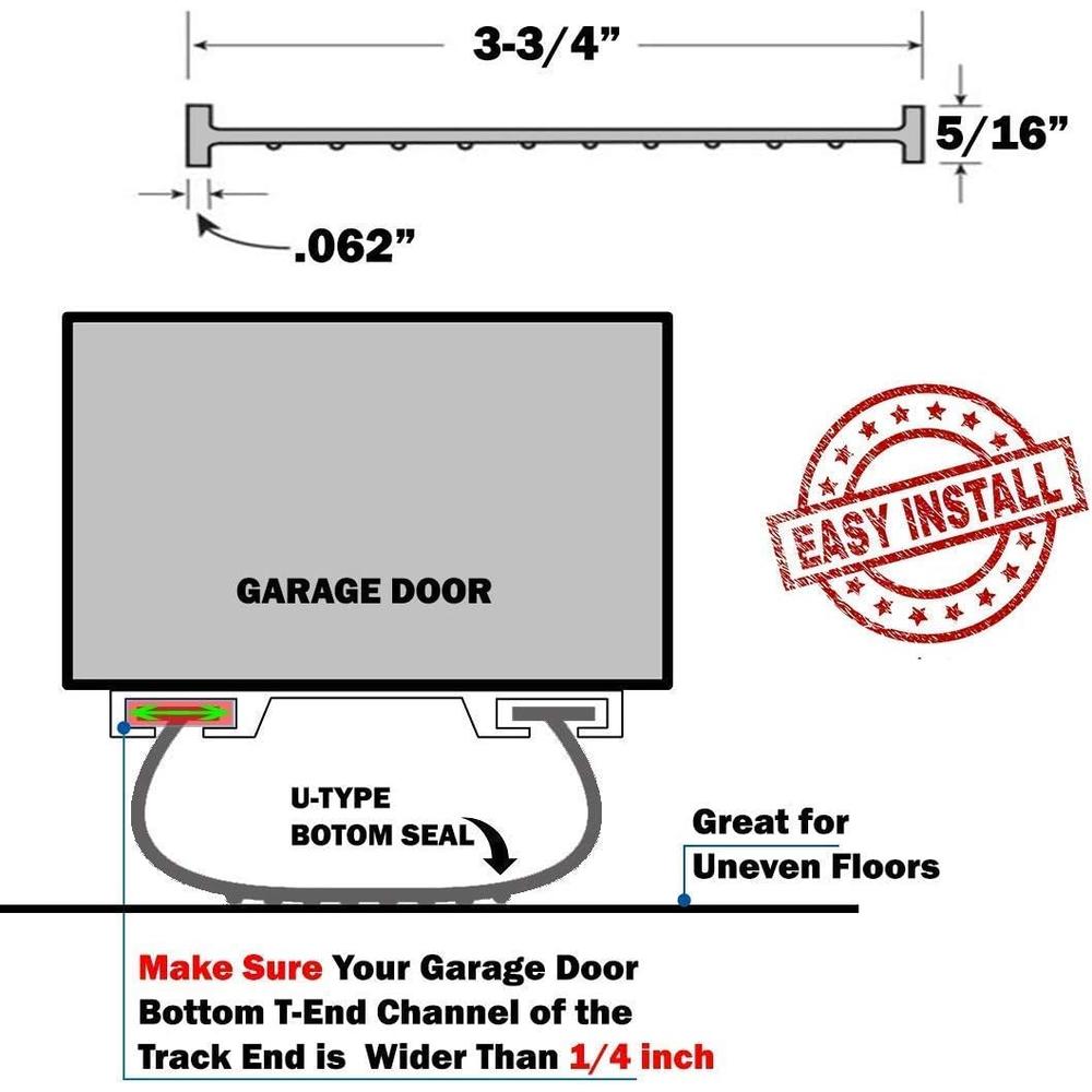 hooima The 2021 Gray Garage Door Bottom Seal | 20 Foot, 3.5-3.75 Inch Width Garage Bottom Rubber Replacement Kit | T-Ends (5/16 Inch)