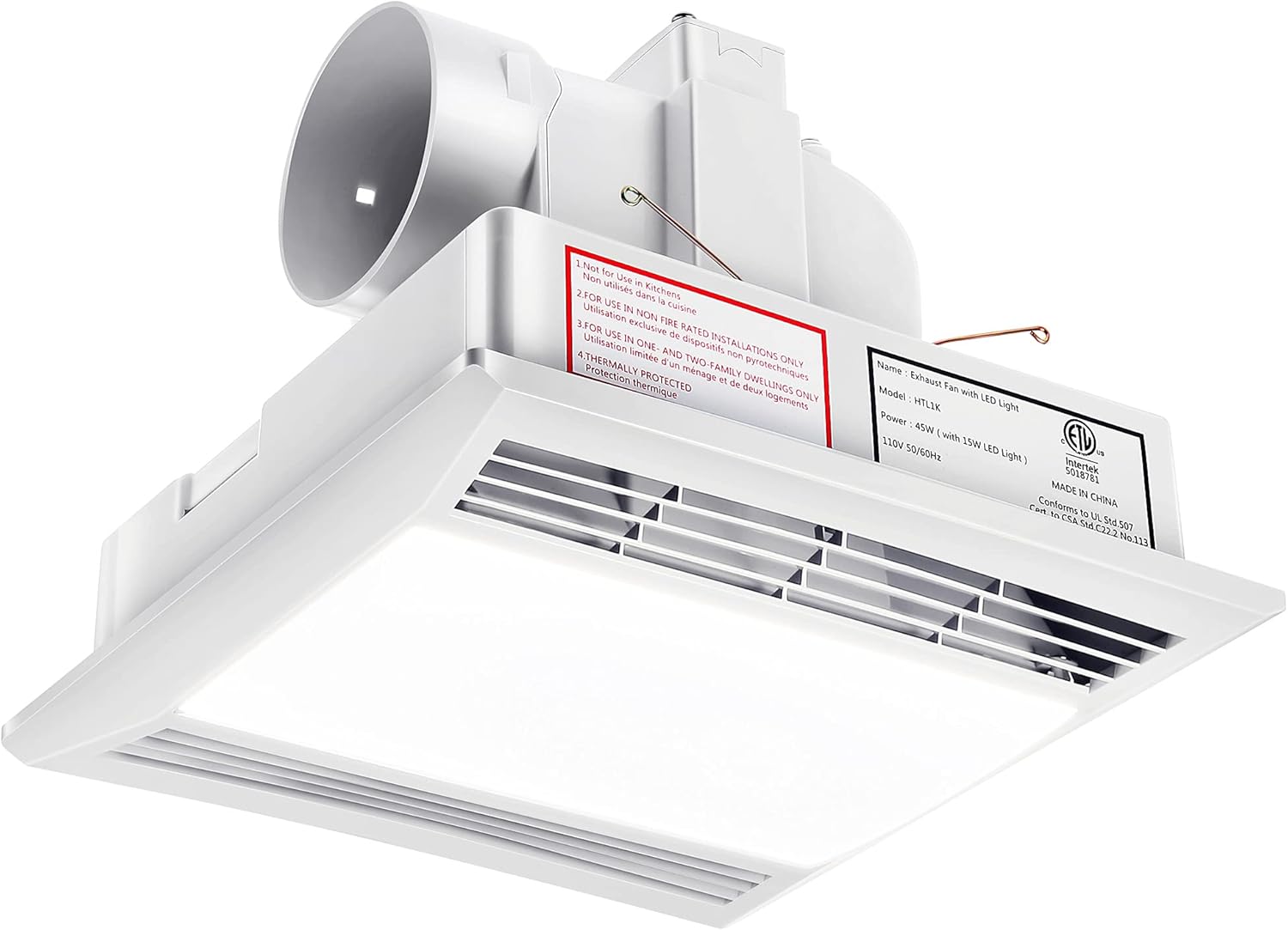 Fiada Bathroom Exhaust Fan Shower Ceiling Ventilation with LED Light, ETL  Certified Quiet Bath Fan Light Combo 1.0 Sones, 110 CFM, Wh