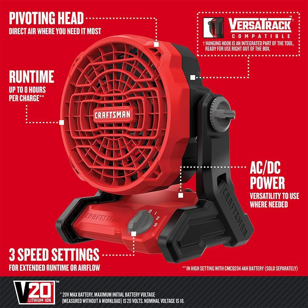 CRAFTSMAN 20V MAX* Cordless Fan, Tool Only (CMCE001B)