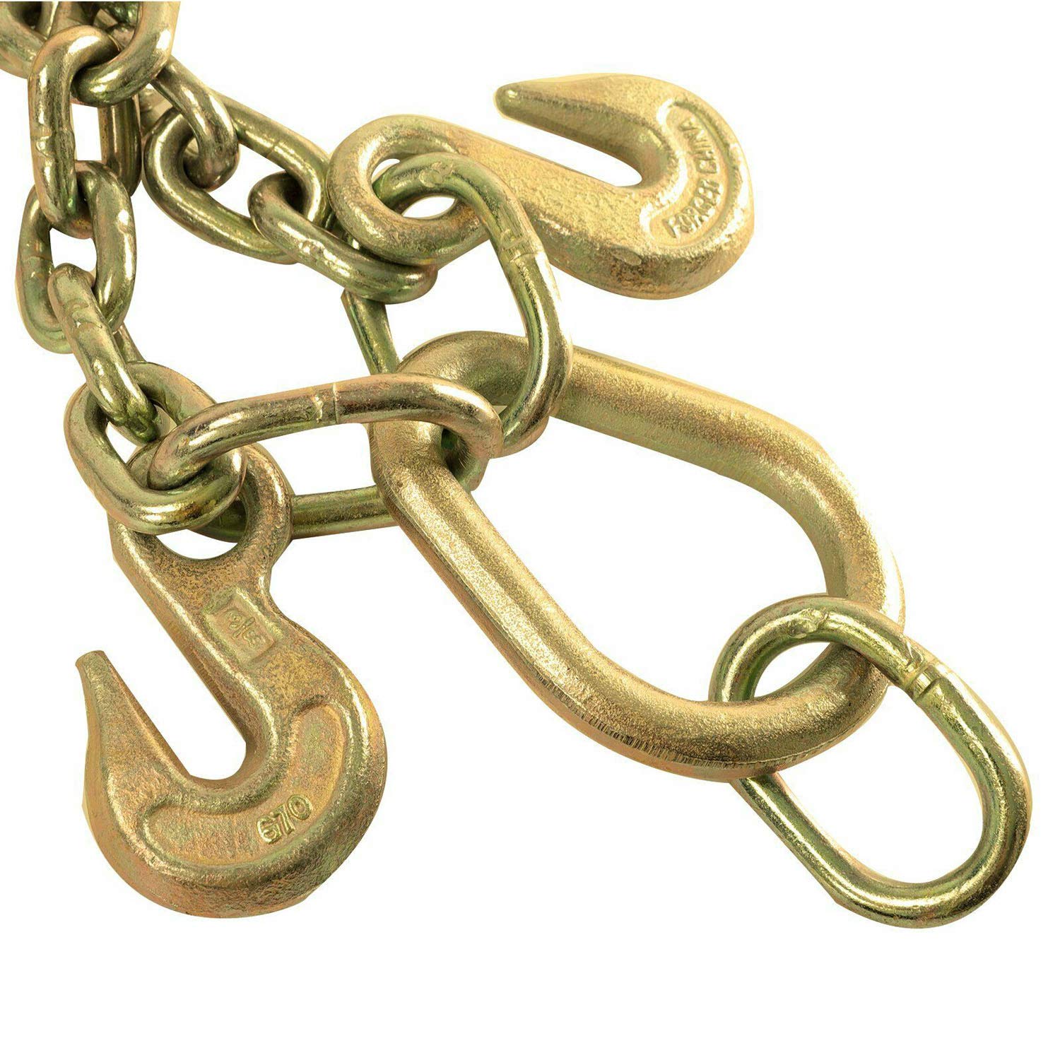 Generic TYFYB G70 Steel Towing Chain Bridle 3/8" X 2' V-Type Tow Chain with 15 Inch J-Hooks Link 2 inch Legs?Gold Tractor Car Wrec