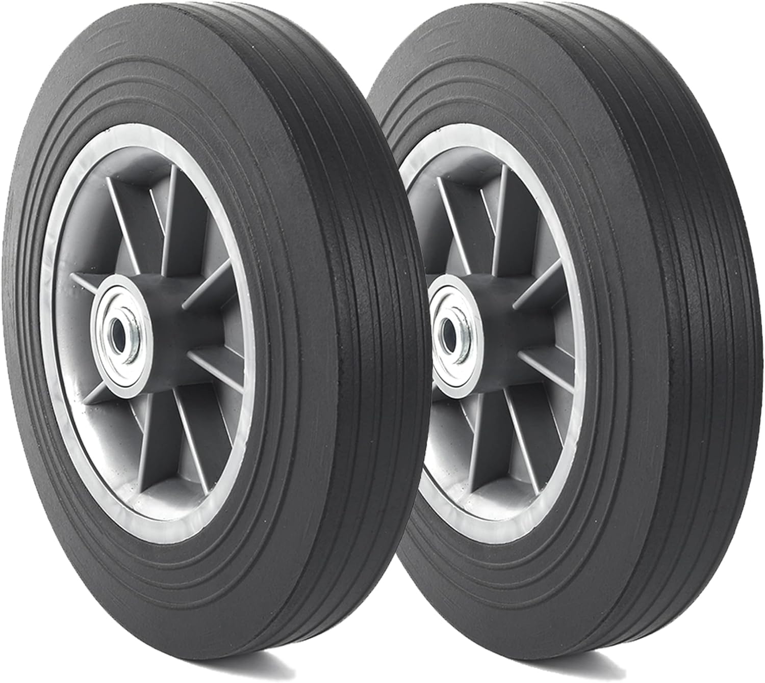 AR-PRO (2-Pack) 10''x2''(9.75"x 1.97") Flat Free Solid Rubber Replacement Tires (4.10/3.50-4") with 5/8" Axles- Fl
