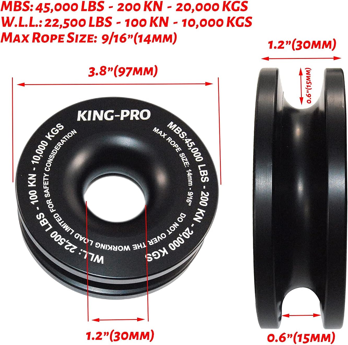 KING-PRO Recovery Ring 7/16"x20" Soft Shackle 35,000lbs Breaking Strength with Snatch Ring 45,000lbs for Full-Size Truck Large