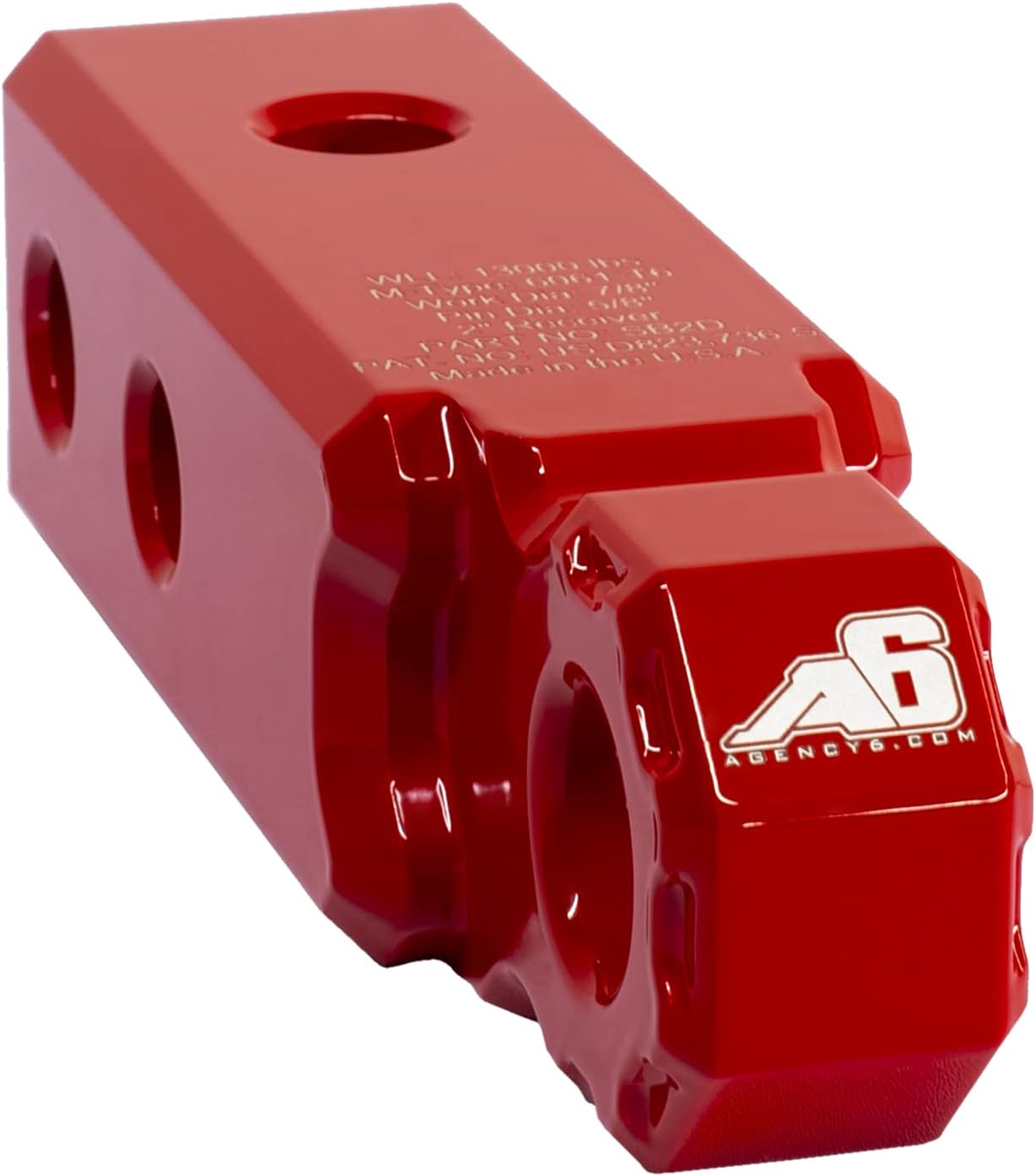 AGENCY 6 Recovery Shackle Block Assembly 2 INCH Double Hole Powder Coat RED - Hitch Receiver Block - Proudly Made in The USA wi