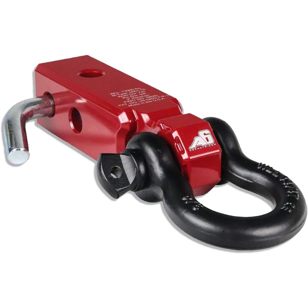 AGENCY 6 Recovery Shackle Block Assembly 2 INCH Double Hole Powder Coat RED - Hitch Receiver Block - Proudly Made in The USA wi