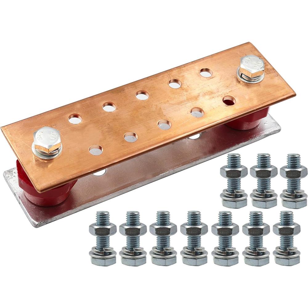 LBY .157" x 2.36" x 7.87" Copper Ground Bar Kit, with 10 Terminal Positions,Copper Grounding Busbar Bar Kit