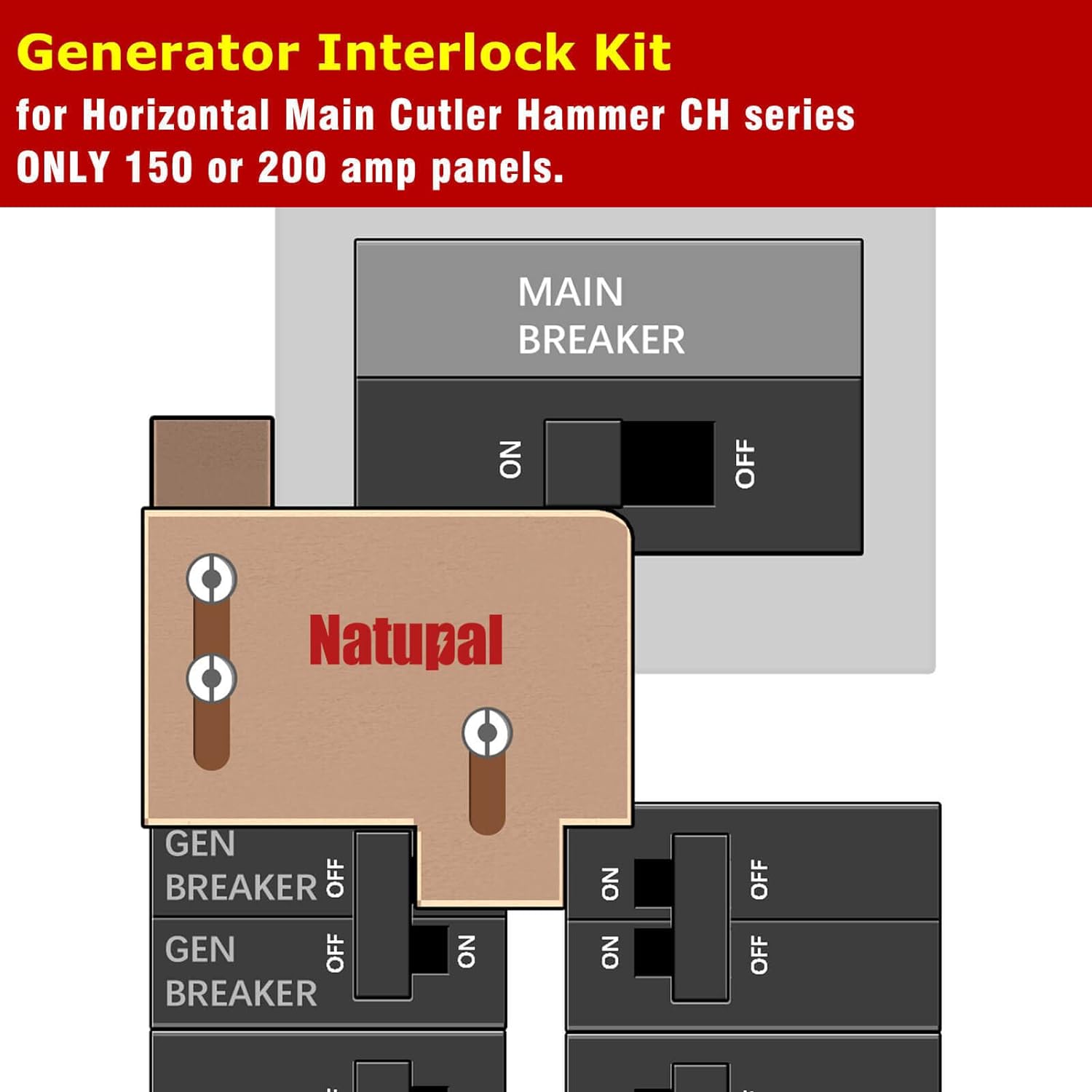 Natupal Generator Interlock Kit Compatible with Horizontal Main Cutler Hammer CH series ONLY 150 or 200 amp panels, TAN Breaker ONLY. 1