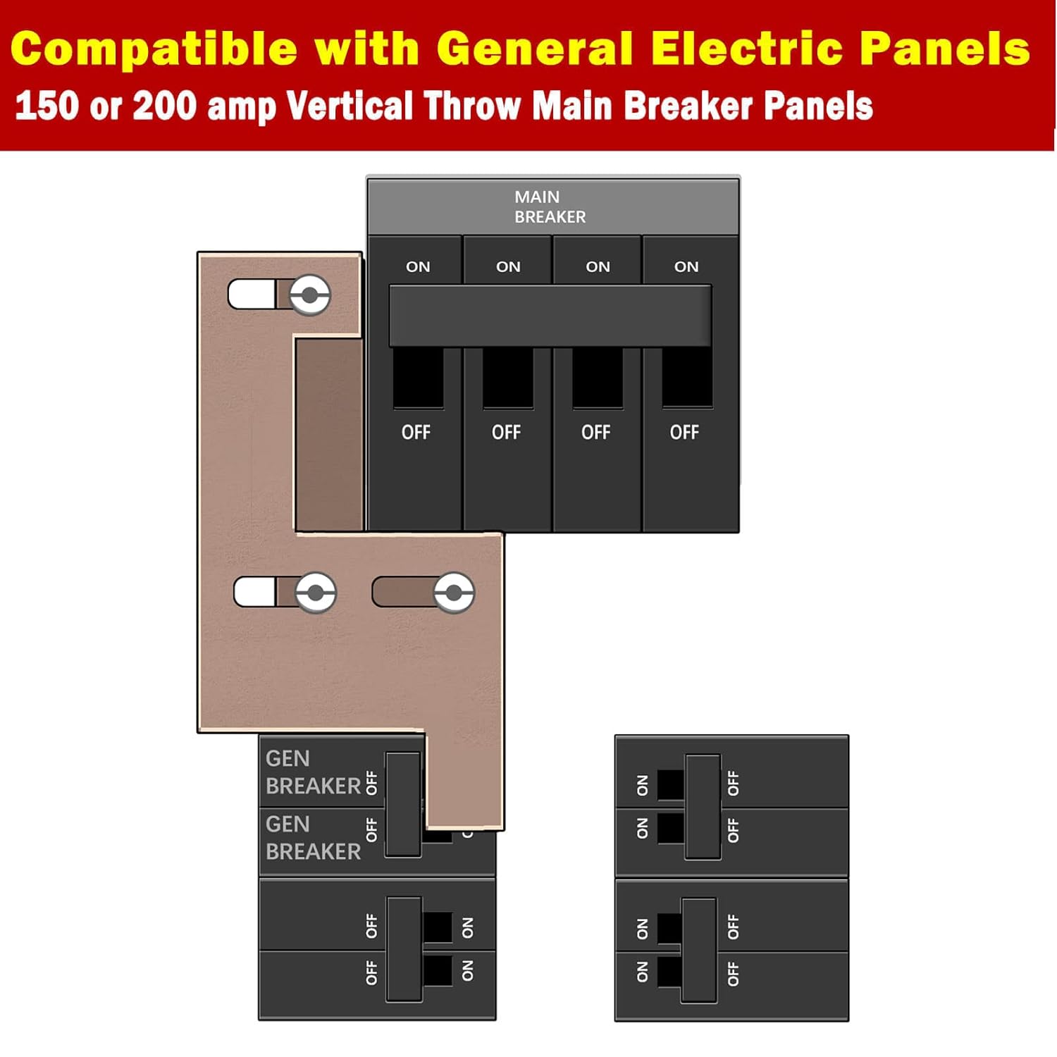 Generic Generator Interlock Kit Compatible with GE General Electeric Vertical Main 150 and 200 AMP Panels, 2 1/4 Inch Spacing Between M
