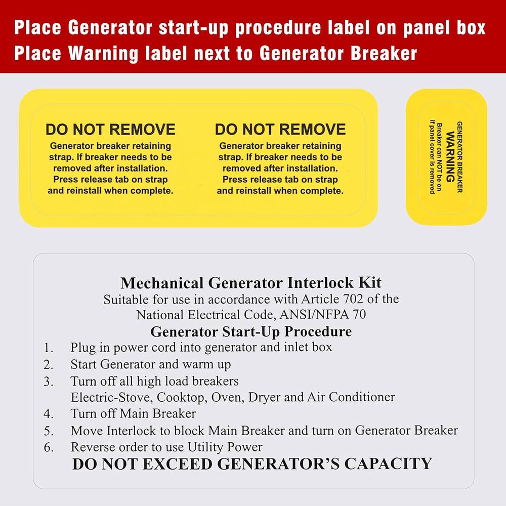 Natupal Generator Interlock Kit Compatible with Square D Generator Interlock Kit for Homeline Meter Main 150 or 200 amp Breaker