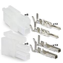 Generic Molex 2 Pin Connector Lot, 6 Matched Sets, w/18-24 AWG w/Pins Mini-Fit Jr