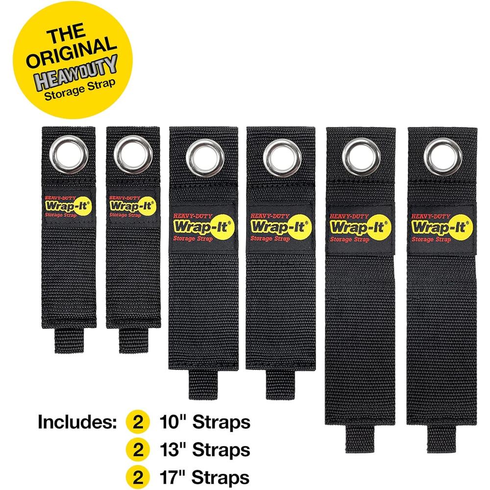 Wrap-It Storage Heavy-Duty  Straps (Assorted 6 Pack) - Extension Cord Storage, Organizer, Cord Wrap Keeper, Cable Straps for Tools, Hoses, Rope