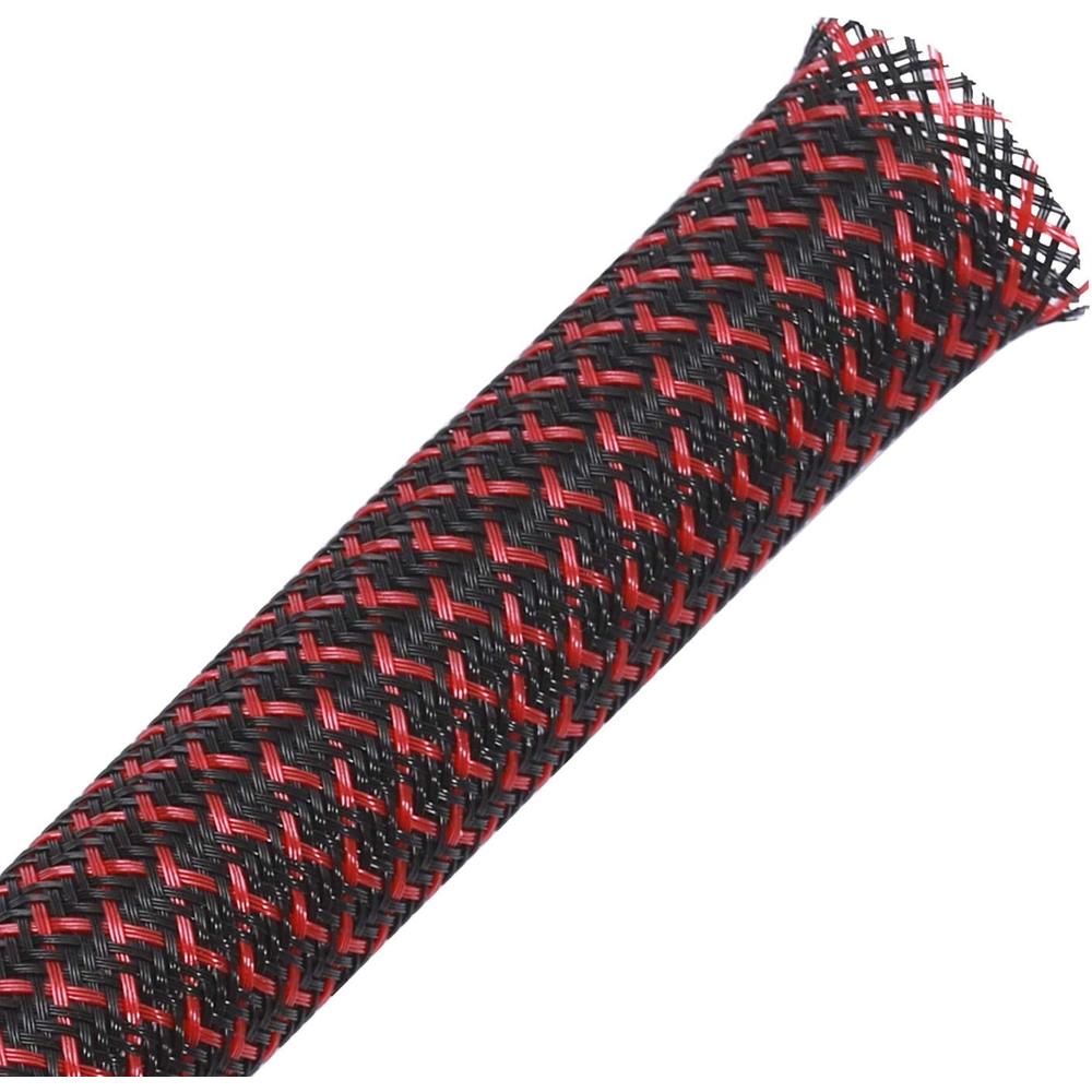 Alex Tech 25ft - 1/2 inch PET Expandable Braided Sleeving &#226;&#128;&#147; BlackRed &#226;&#128;&#147;  Braided