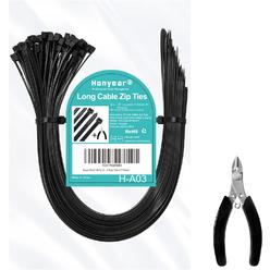 Honyear 24 Inch Cable Zip Ties Heavy Duty (with Wire Cable Cutters), Strong Large Black Zip Ties with 175 Pounds Tensile Strength, 50 P