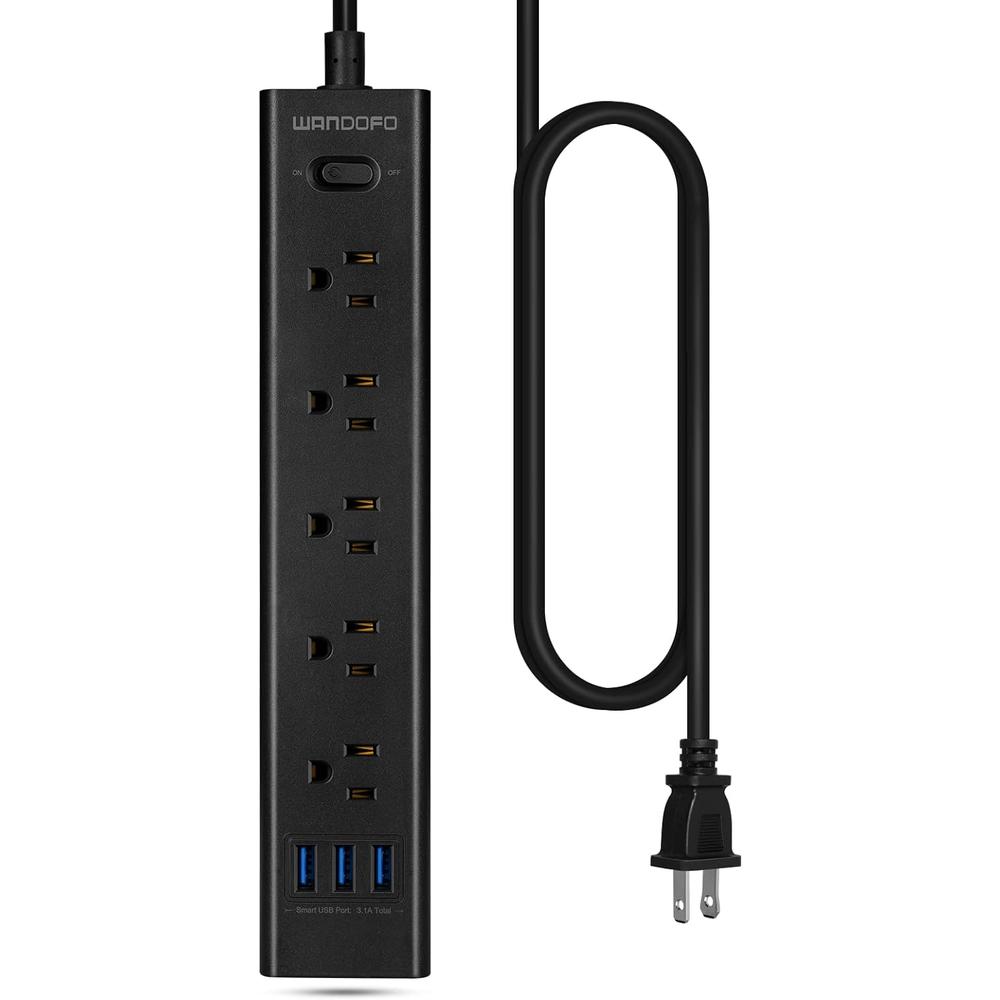 Wandofo 2 Prong to 3 Prong Outlet Adapter, Polarized 2 Prong Power Strip with 5V 3.1A USB, 5ft Long Extension Cord, 300J Surge Protecto
