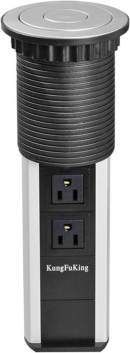 kungfuking Pulling Pop Up Outlet Socket Recessed Retractable Power Strip Charging Station with 3 US Plug and 2 USB Ports for Kitchen Count
