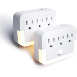 Smart Outlet Extender with Night Light, 2-Pack Multi Plug Outlet, 3-Plug Extender, with Dusk-to-Dawn Sensor, ONSMART Wall Outlet Expa