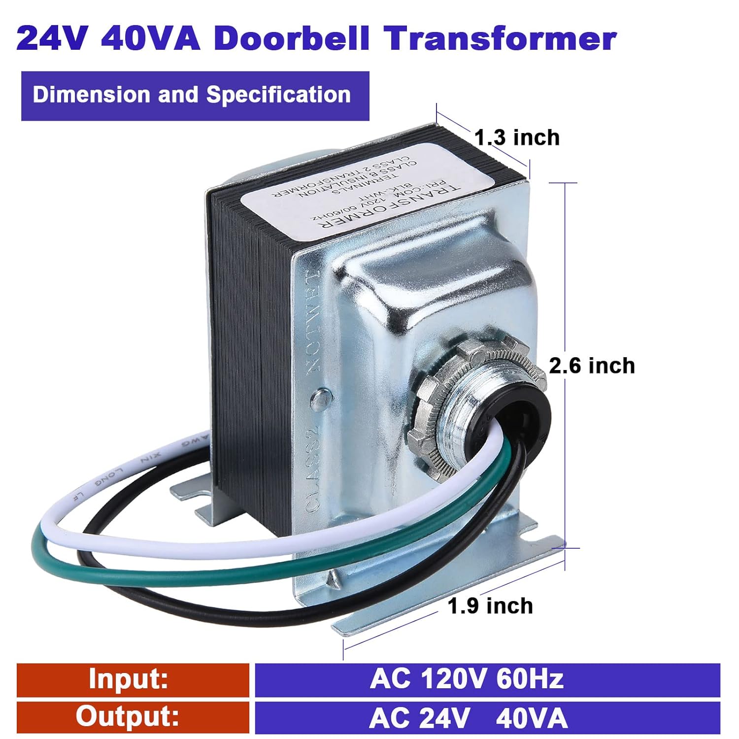 Generic Doorbell Transformer 24V 40VA AC Power Supply Thermostat Power Adapter Hardwired Door Chime Transformer