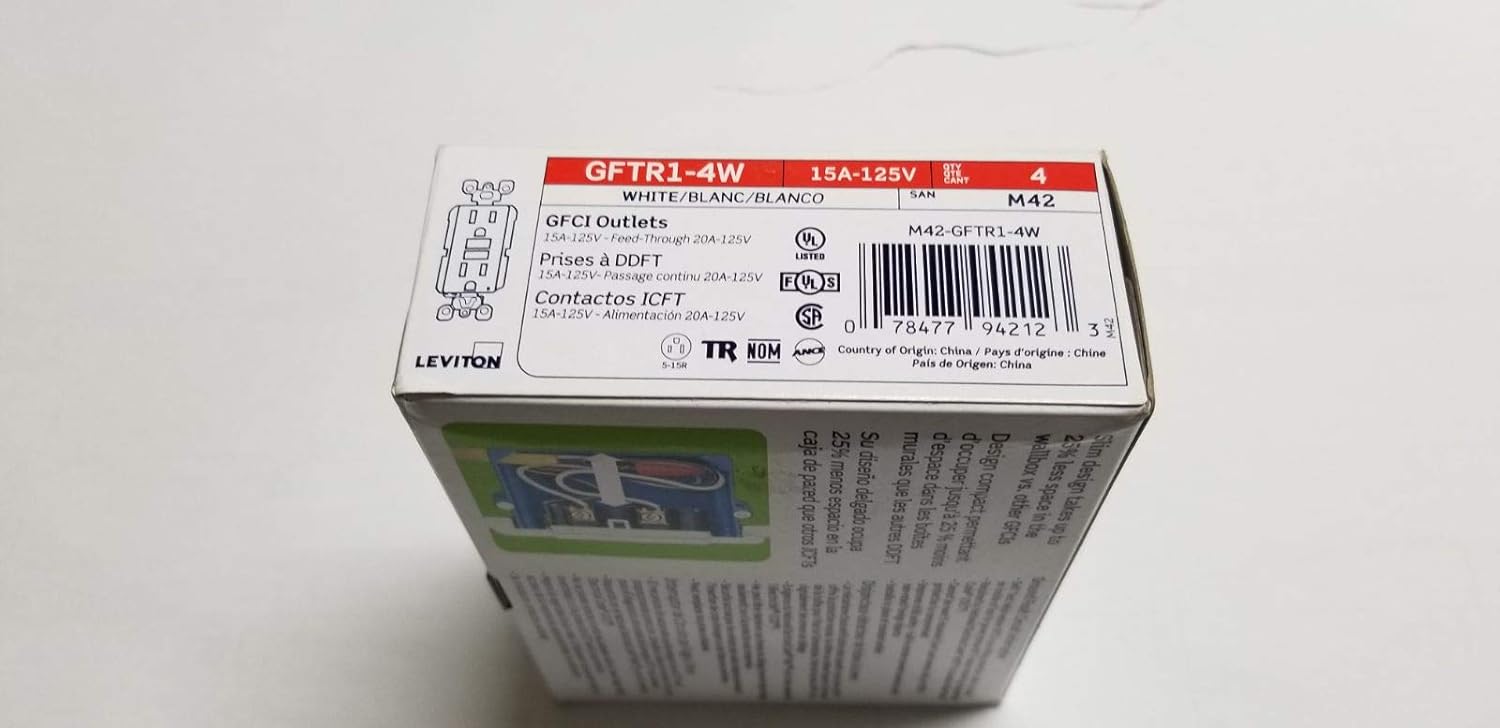 Leviton GFTR1-4W SmarTest Self-Test SmartlockPro Slim GFCI Tamper-Resistant Receptacle with LED Indicator, 15-Amp, 4-Pack, White
