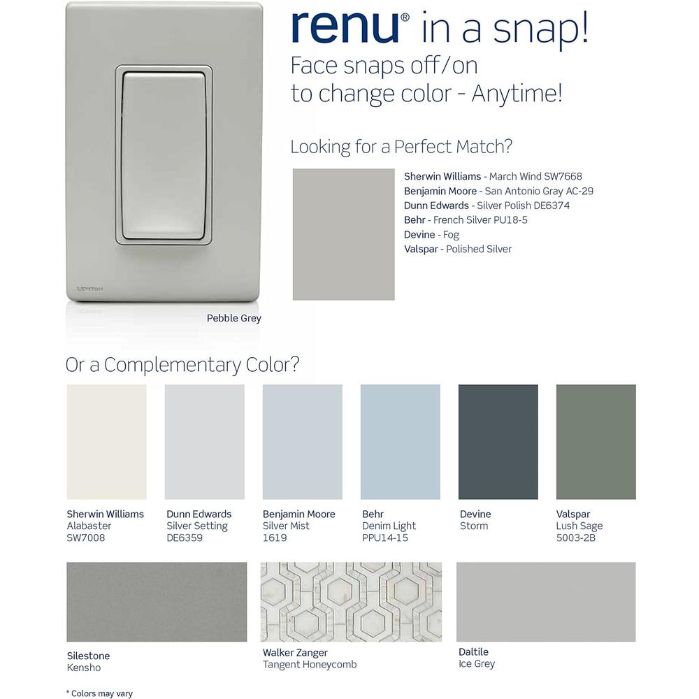 Leviton RKG15-PG Renu 15-Amp Tamper Resistant GFCI Color Change Kit Face Cover, Pebble Grey