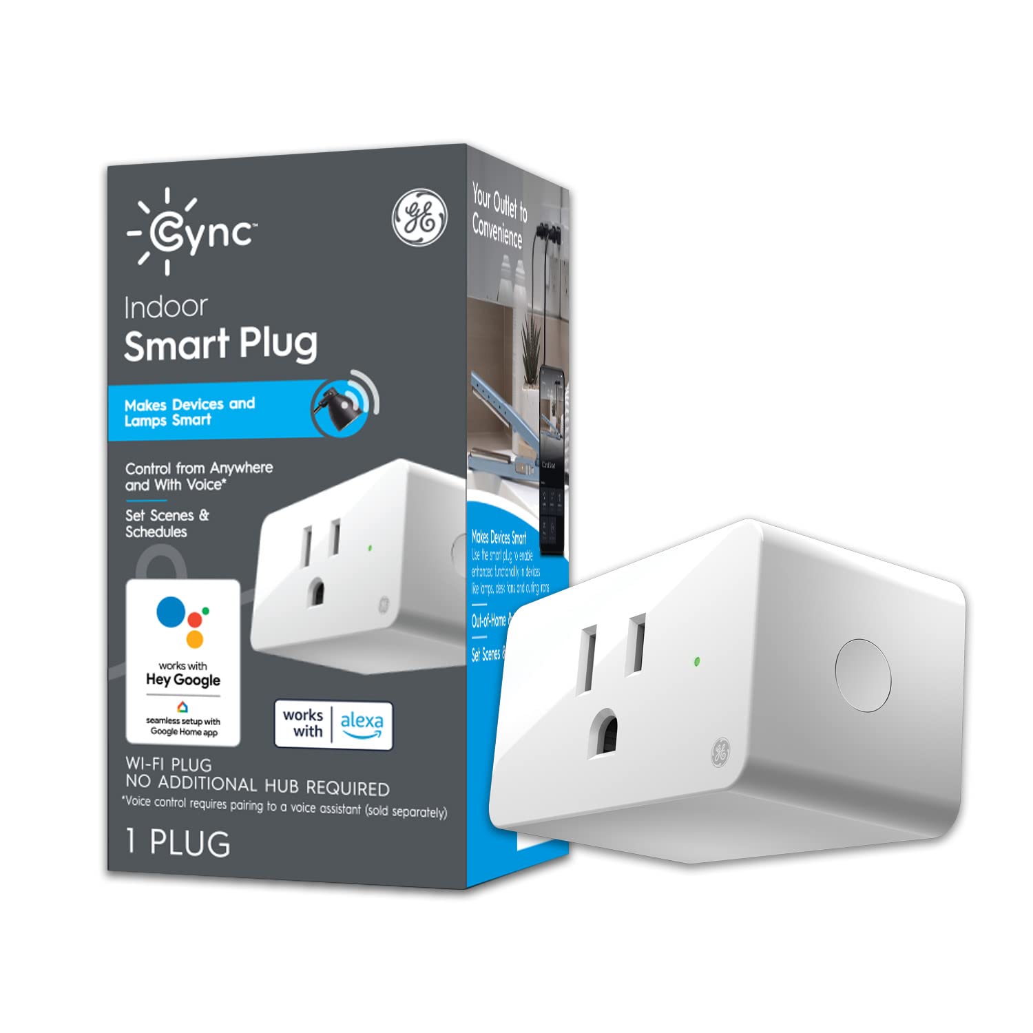 GE Cync Indoor Smart Plug, Bluetooth and Wi-Fi Smart Outlet Socket, Compatible