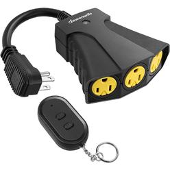 HBN Outdoor Indoor Wireless Remote Control 3-Prong Outlet Weatherproof Heavy Duty 15 A Compact 1 Remote 3 Outlets with Remote 6-Inch Cord 100ft