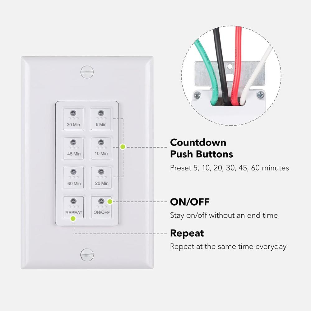 Generic BN-LINK Countdown Digital in-Wall Timer Switch with Push Button 5-10-20-30-45-60mins, for Bathroom Fan ,in-Wall Light Timer, Ne