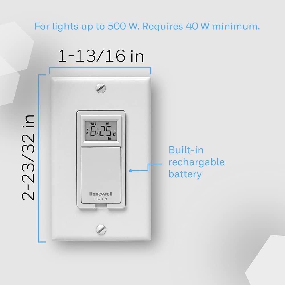 Honeywell Home RPLS530A 7 Day Programmable Light Switch, White (Requires 40 W Minimum)