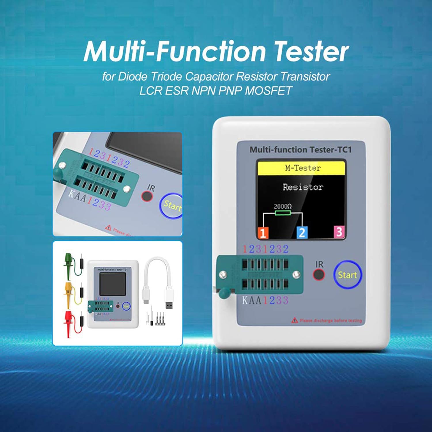 Generic Transistor Meter, Aideepen LCR-TC1 Multi-Function Capacitance Resistance ESR Tester 1.8" Full Color Display Transistor Met