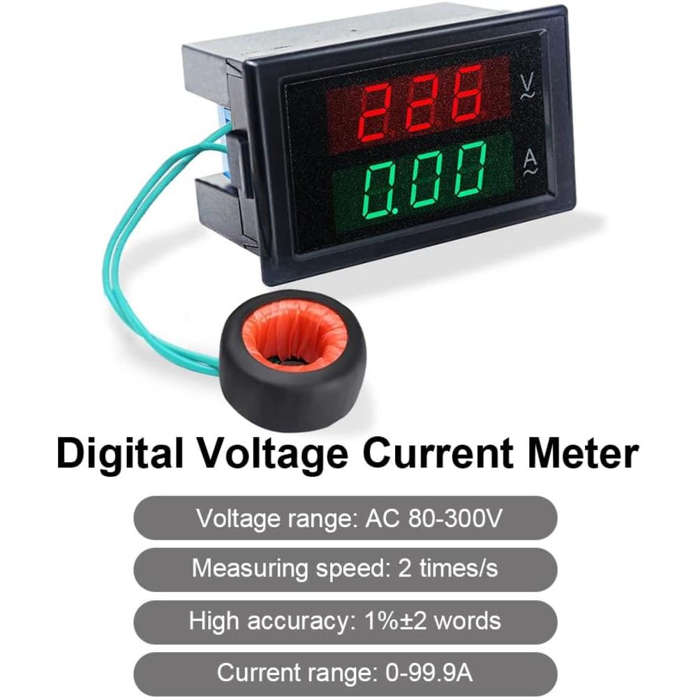 KETOTEK Digital Ammeter Voltmeter AC 80V-300V 100A, 2in1 Multimeter Panel 110V/220V, Volt Amp Meter LED Display Voltage Amperage Detect