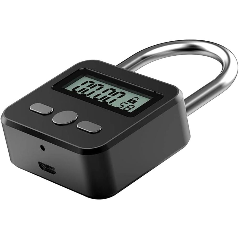 Uxely Metal Timer Lock, LCD Display Time Lock Multi-Function Electronic Timer, 99 Hours Max Timing, USB Rechargeable Timer Padlock, B