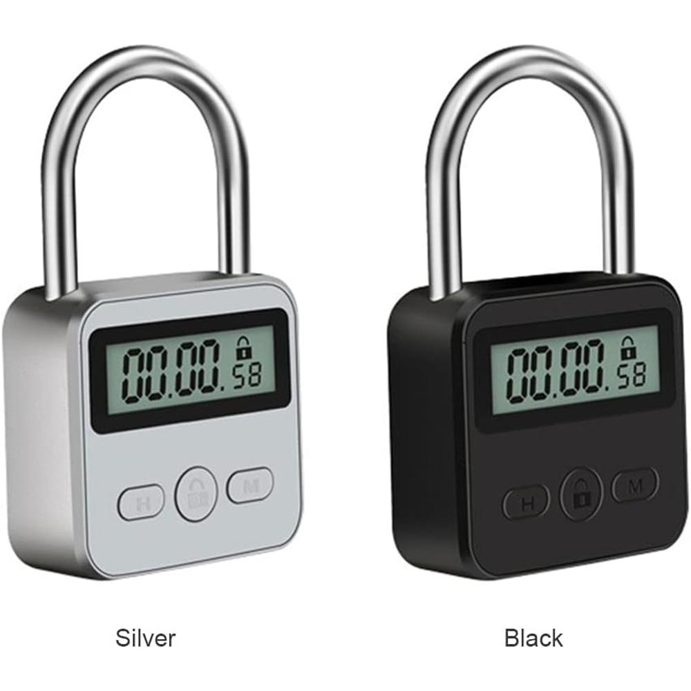 Uxely Metal Timer Lock, LCD Display Time Lock Multi-Function Electronic Timer, 99 Hours Max Timing, USB Rechargeable Timer Padlock, B