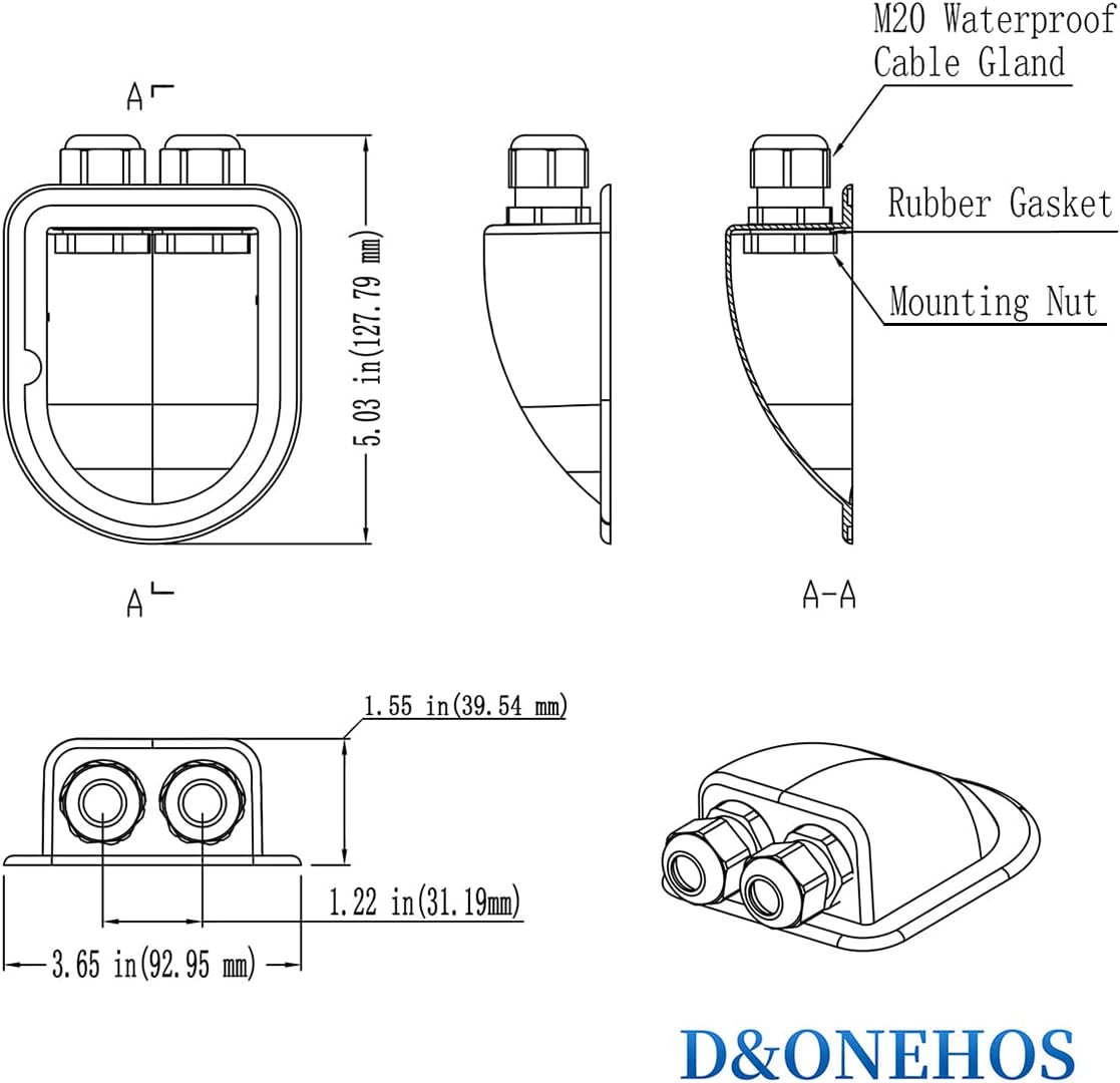 D&ONEHOS IP68 Waterproof ABS Double Solar-Cable-Entry-Gland-Housing,Weather Resistant Dual Cable Entry Housing for Solar Panels on RV, C