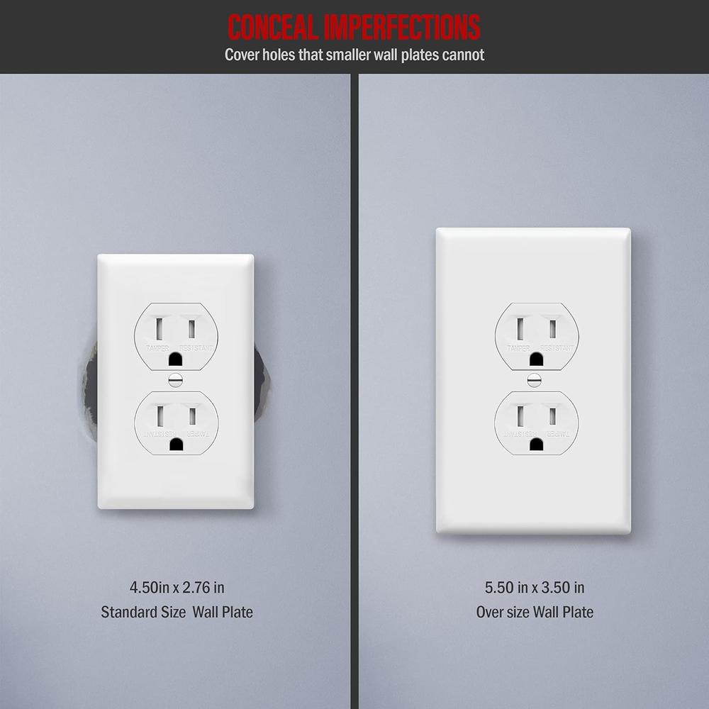 Enerlites Jumbo Duplex Receptacle Outlet Wall Plate, Electrical Outlet Covers, Gloss Finish, Over-Size 1-Gang 5.5" x 3.5", Poly
