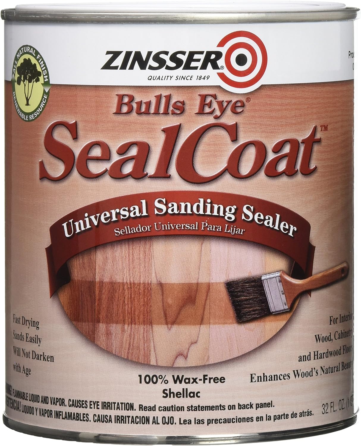 Rust-Oleum Zinsser 854 1-Quart Bulls Eye Sealcoat Universal Sanding Sealer, 32 Fl Oz