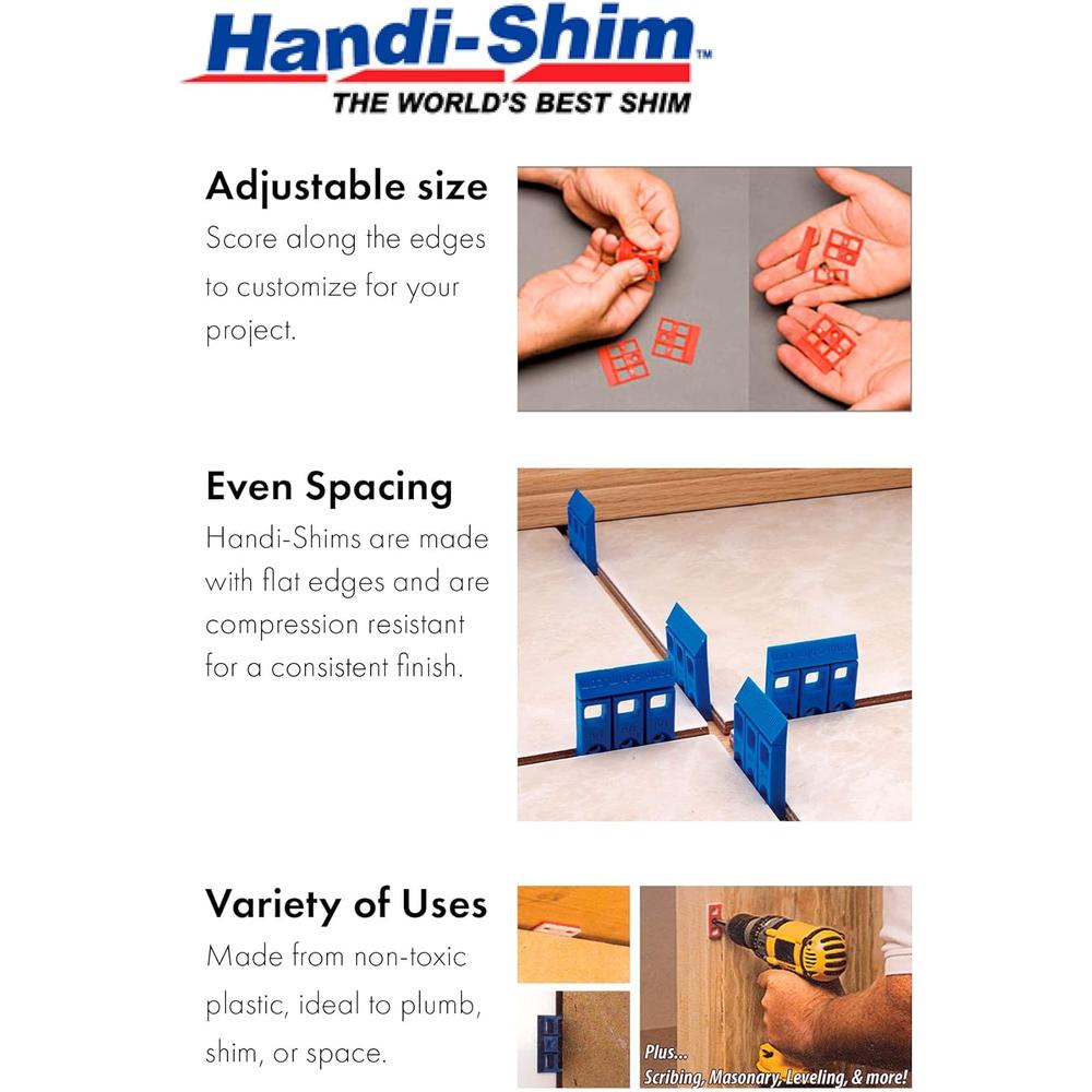 Handi-Shim Heavy Duty Reusable Plastic Construction Shims for Spacing, Leveling, Plumbing and more - 100 Piece Assorted Pack (4 sizes)